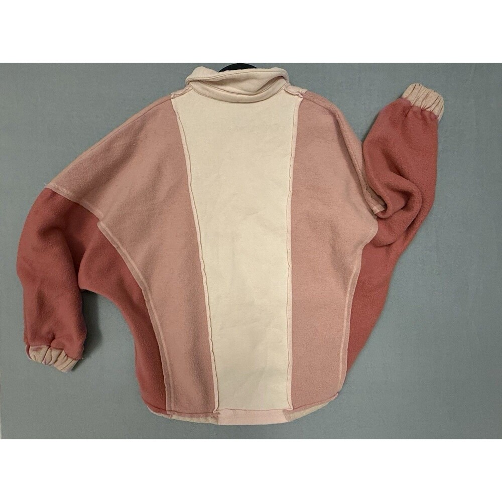 New In Womens Oversized Colorblock Sweatshirt Pullover Collared Pink M/L - Picture 2 of 9